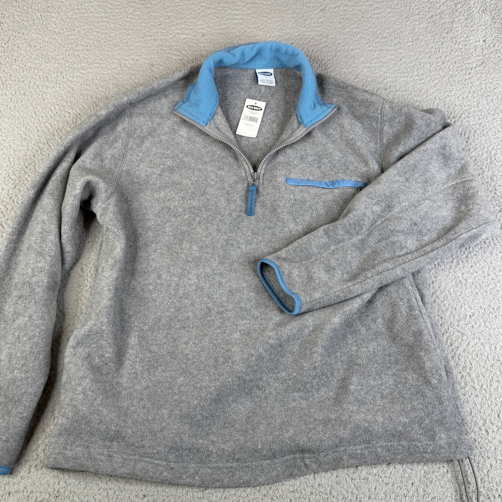 Old Navy Fleece Pullover Womens Small Gray 1/4 Zip Mock Neck Drawstring Hem